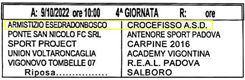 4^ Giornata Armistizio Esedra don Bosco Padova Giovanissimi Provinciali U15 Girone C SS 2022